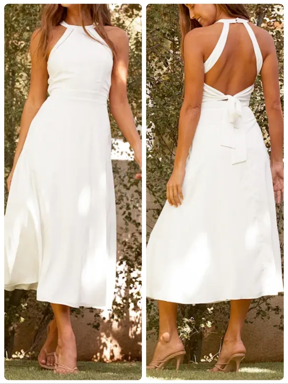 Lulu's Summer Dream Halter Open Back White Midi Dress Cottagecore Size Small NWT